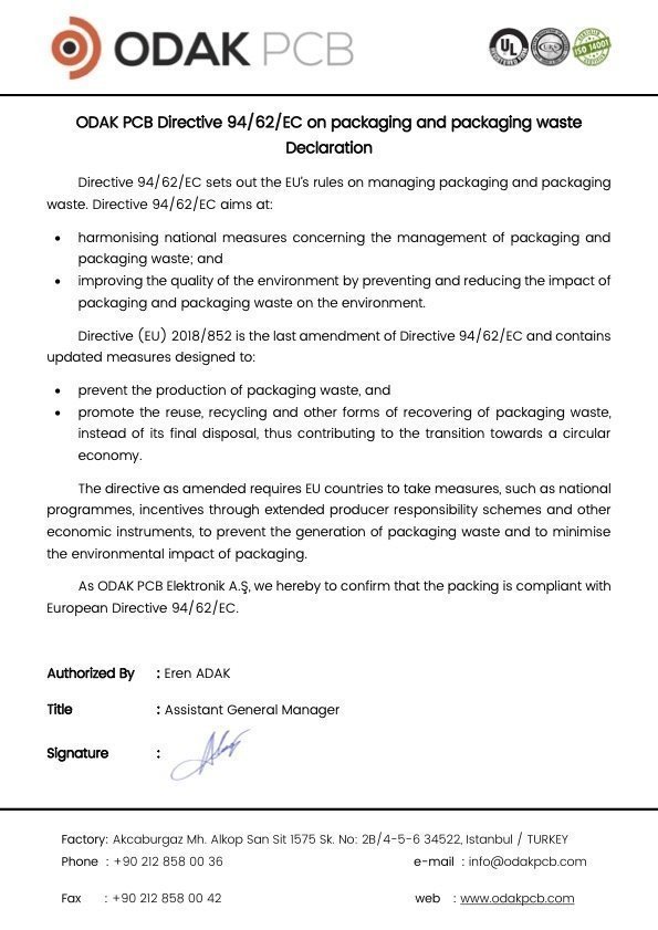 Directive 94/62/EC on Packaging and Packaging Waste Declaration